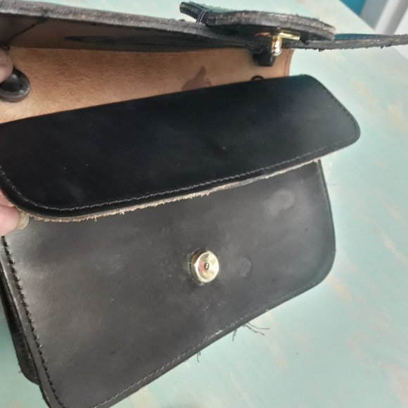 Genuine Leather Crossbody Bag Small with Extra Long Strap Black Rustic Y2K - Picture 9 of 16